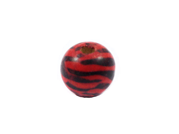 Perles en bois décoré - 16 mm - Motif zèbre - Rouge et noir - x8 Ma Boutique de Perles