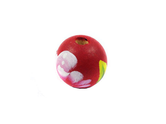 Perles en bois décoré - 19 mm - Rouge - Motif fleuri - x 4  Ma Boutique de Perles