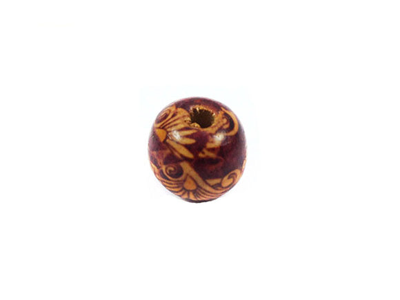 Perles en bois décoré - 16 mm - Motif arabesque - x 8