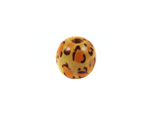 Perles en bois décoré - 16 mm - Motif léopard - x 8
