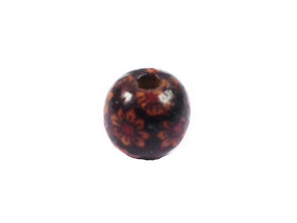 Perles en bois décoré - 16 mm - Motif fleuri - x 8
