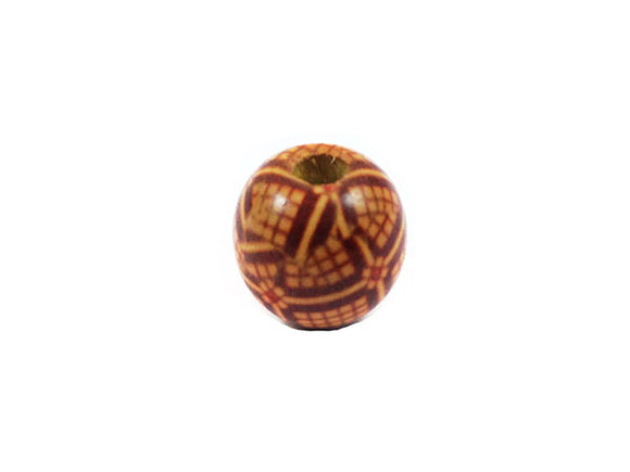 Perles en bois décoré - 16 mm - Motif quadrillage marron - x 8