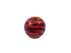 Perles en bois décoré - 16 mm - Motif zèbre - Rouge et noir - x8