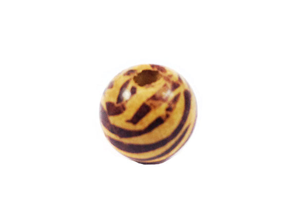 Perles en bois décoré - 16 mm - Motif zèbre - Marron - x 8