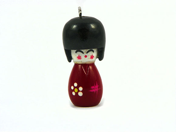 Pendentif poupée japonaise en bois - Rouge cramoisi - x 1