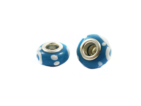 Perle européenne - Fond bleu avec arabesques blanches - x 1  Ma Boutique de Perles