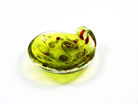 Pendentif rond - Vert à motifs rouges et dorés - x 1  Ma Boutique de Perles