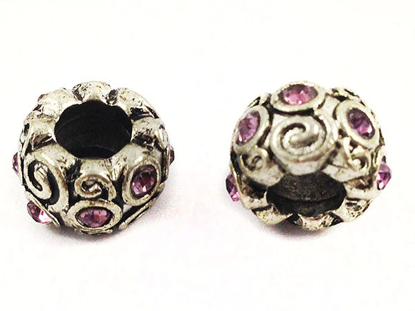 Perle 12 mm - Argent vieilli et strass roses - x 1  Ma Boutique de Perles
