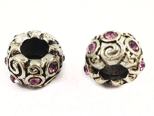 Perle 12 mm - Argent vieilli et strass roses - x 1  Ma Boutique de Perles