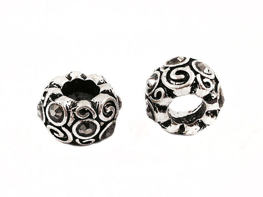 Perle 12 mm - Argent vieilli et strass gris - x 1  Ma Boutique de Perles