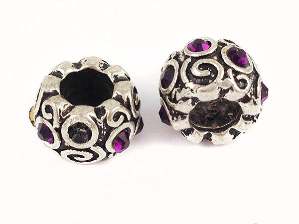 Perle 12 mm - Argent vieilli et strass violets - x 1  Ma Boutique de Perles