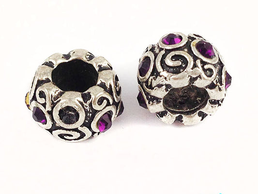 Perle 12 mm - Argent vieilli et strass violets - x 1  Ma Boutique de Perles