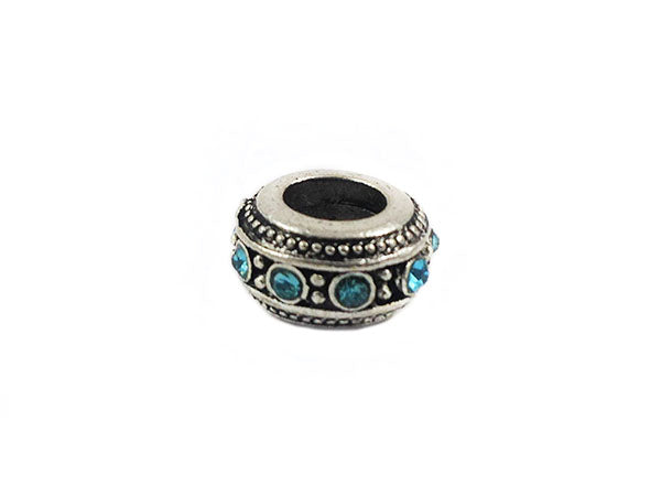 Perle métal grand trou - Argent vieilli et strass turquoises - x 1  Ma Boutique de Perles