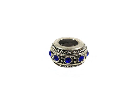 Perle métal grand trou - Argent vieilli et strass bleus - x 1  Ma Boutique de Perles