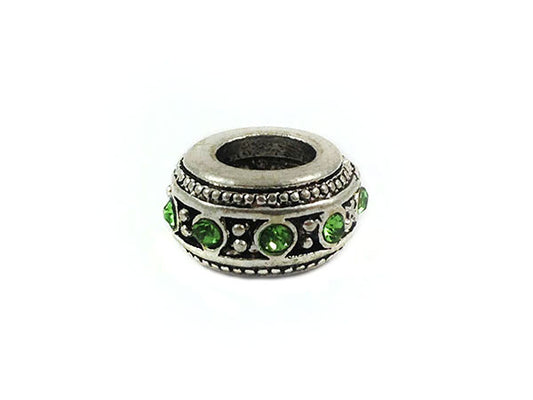 Perle métal grand trou - Argent vieilli et strass verts - x 1  Ma Boutique de Perles
