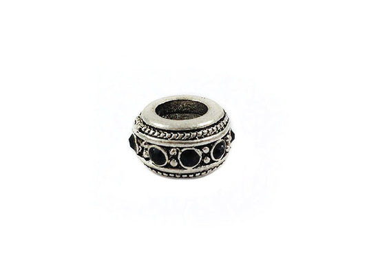 Perle métal grand trou - Argent vieilli et strass noirs - x 1  Ma Boutique de Perles