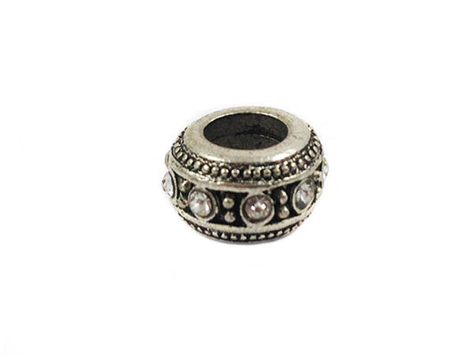 Perle métal grand trou - Argent vieilli et strass- x 1  Ma Boutique de Perles