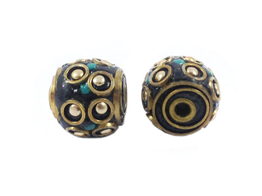 Perle d'Indonésie - Forme de tonneau - Noir, bronze et bleu - x 1  Ma Boutique de Perles