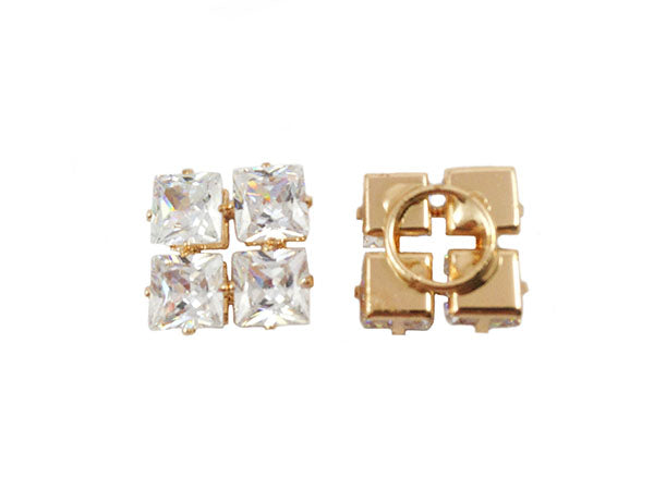 Carré de 4 cabochons en zirconium sertis  - Crystal et laiton doré - x 1  Ma Boutique de Perles