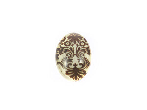 Cabochon ovale en verre - 18 x 13 mm - Motif arabesque marron - x 1