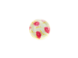 Cabochon rond en verre - 15 mm - Fleurs roses sur fond vert - x 1