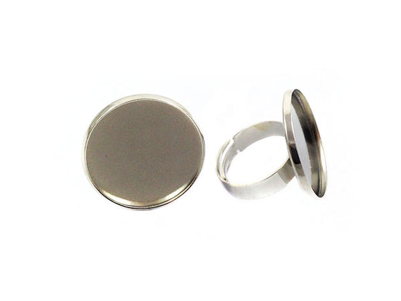 Bague réglable pour cabochon 23 mm - Argenté - x 1