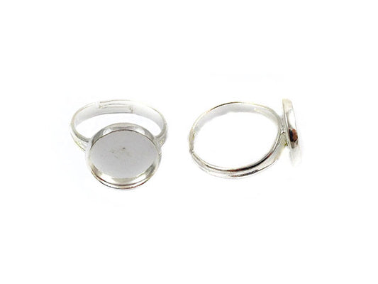 Bague réglable pour cabochon 12 mm - Argenté - x 1  Ma Boutique de Perles