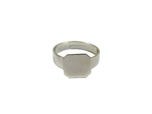 Bague réglable support à coller - Plateau carré 10 mm - Argenté - x 1