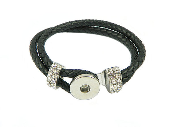 Bracelet en cuir tressé  et strass pour bouton-pression - x 1