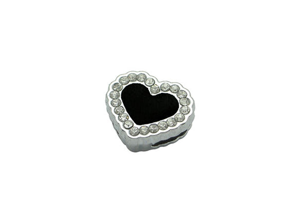 Passant pour lacet 8 mm - Coeur émaillé noir et strass - x 1