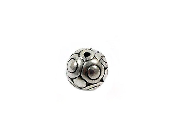 Perles rondes - 9 mm - Argenté vieilli - x 4