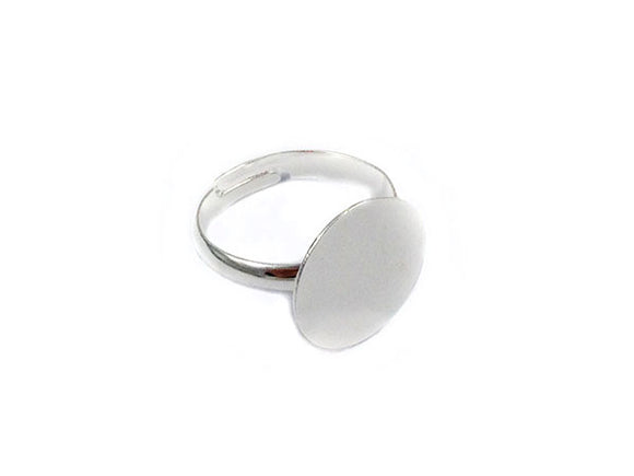 Bague réglable support à coller - Plateau 14 mm - Argenté - x 1