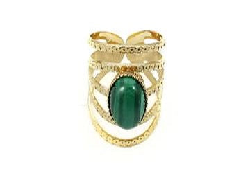 Bague 5 anneaux - Plaqué or et malachite verte - x 1  Ma Boutique de Perles